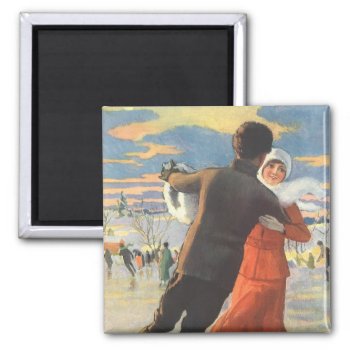 Vintage Christmas  Romantic Couple Ice Skating Magnet by ChristmasCafe at Zazzle