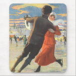 Vintage Christmas, Romantic Couple Ice Skating Mouse Pad<br><div class="desc">Vintage illustration Merry Christmas holiday sports image featuring a man and woman in love ice skating. Love and romance on Christmas Day. Very romantic!</div>