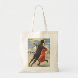 Vintage Christmas, Romantic Couple Ice Skating Tote Bag