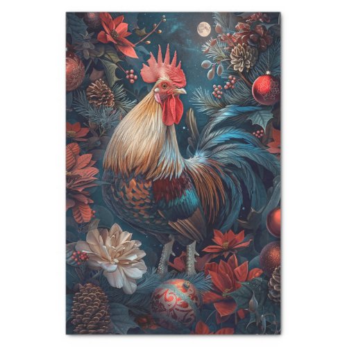 Vintage Christmas Rooster Decoupage Tissue Paper