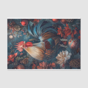 Vintage Christmas Rooster Decoupage Tissue Paper