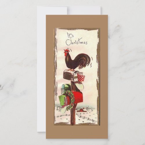 Vintage Christmas Rooster Holiday Card