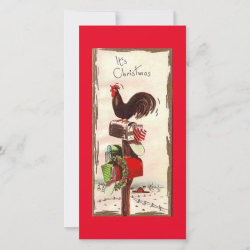 Vintage Christmas Rooster Holiday Card