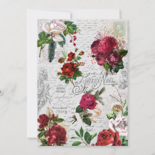 Vintage Christmas Rose Joyeux Noel Ephemera Holiday Card