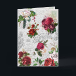 Vintage Christmas Rose Joyeux Noel Ephemera Holiday Card<br><div class="desc">Elegant and richly-detailed vintage Christmas floral seamless composition featuring "Joyeux Noel" typography,  handwritten script,  postage graphic,  holly,  mistletoe,  and deep red and ivory roses on aged parchment background.</div>