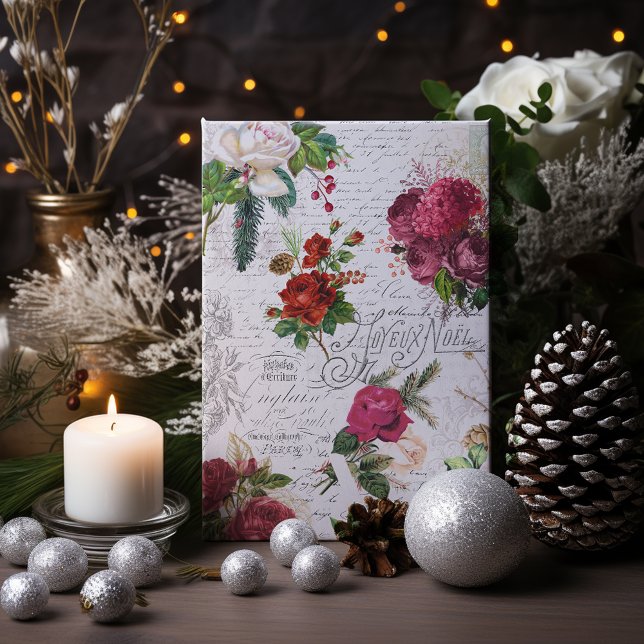 Vintage Christmas Rose Joyeux Noel Ephemera Holiday Postcard (Creator Uploaded)