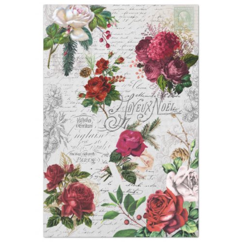 Vintage Christmas Rose Joyeux Noel Ephemera Tissue Paper