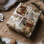 Vintage Christmas Rustic Teddy Bears  Wrapping Paper Sheets<br><div class="desc">Transport yourself to a bygone era of festive nostalgia with our "Vintage Christmas Teddy Bears Red Wrapping Paper." This heartwarming design captures the timeless charm of classic holiday celebrations, featuring adorable teddy bears adorned in vintage Christmas attire. The rich red background sets the perfect stage for these endearing teddy bears,...</div>
