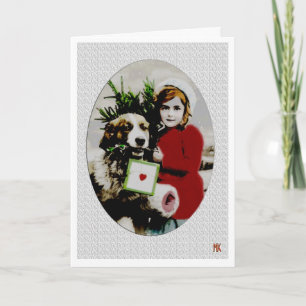 Vintage Christmas Saint Bernard Dog Card