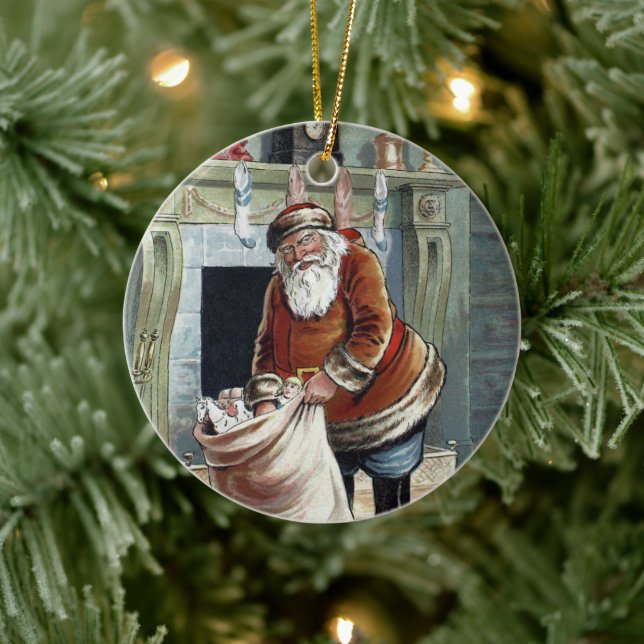 Vintage Christmas, Saint Nicholas by the Fireplace Ceramic Ornament (Tree)