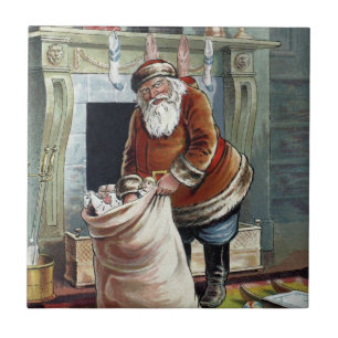 Vintage Christmas, Saint Nicholas by the Fireplace Ceramic Tile