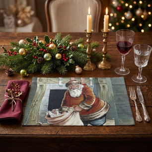 Vintage Christmas, Saint Nicholas by the Fireplace Cloth Placemat