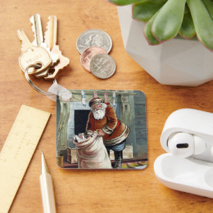 Vintage Christmas, Saint Nicholas by the Fireplace Keychain