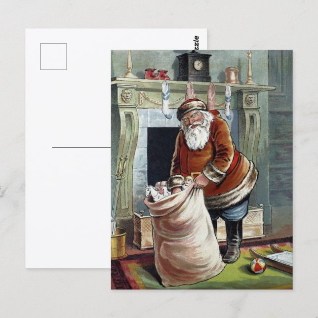 Vintage Christmas, Saint Nicholas by the Fireplace Postcard (Front/Back)