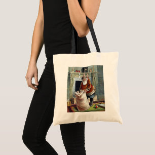 Vintage Christmas, Saint Nicholas by the Fireplace Tote Bag