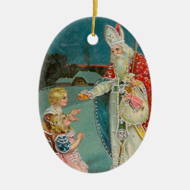 Vintage Christmas Saint Nicholas Ceramic Ornament (Front)