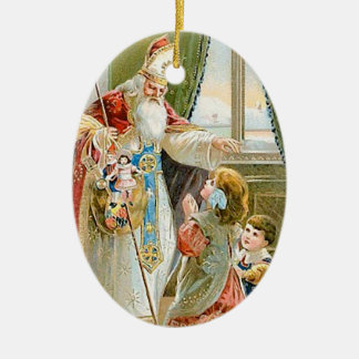 Vintage Christmas Saint Nicholas Ceramic Ornament