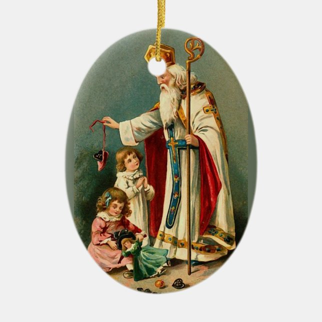 Vintage Christmas Saint Nicholas Ceramic Ornament (Front)