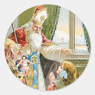 Vintage Christmas Saint Nicholas Classic Round Sticker