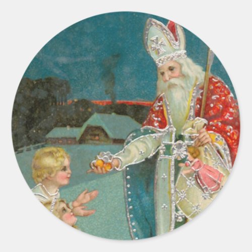 Vintage Christmas Saint Nicholas Fine Art Classic Round Sticker