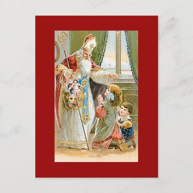 Vintage Christmas Saint Nicholas Holiday Postcard (Front)