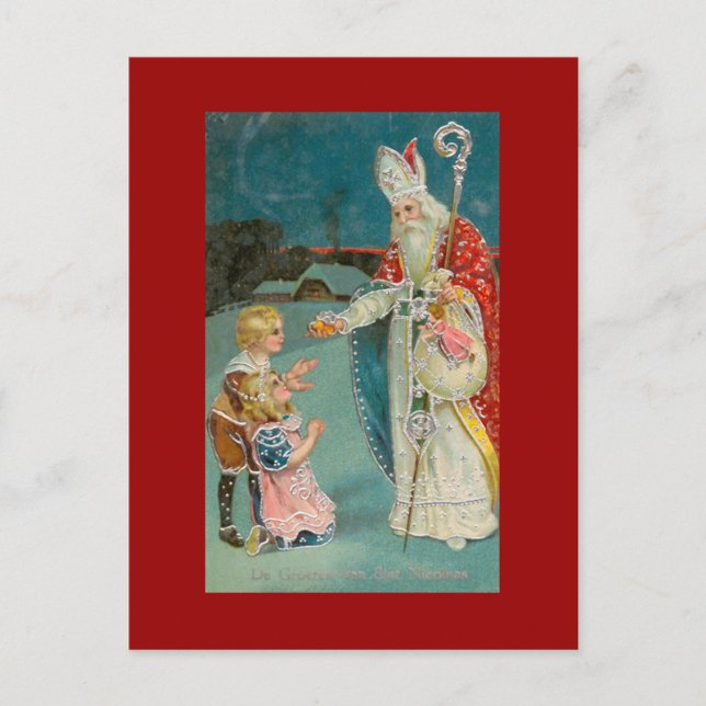 Vintage Christmas Saint Nicholas Holiday Postcard (Front)