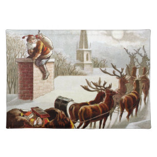 Vintage Christmas, Saint Nicholas on the Rooftop Cloth Placemat