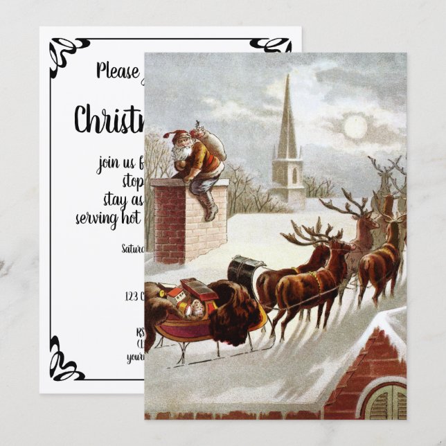 Vintage Christmas, Saint Nicholas on the Rooftop Invitation (Front/Back)