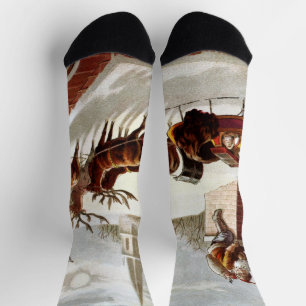 Vintage Christmas, Saint Nicholas on the Rooftop Socks