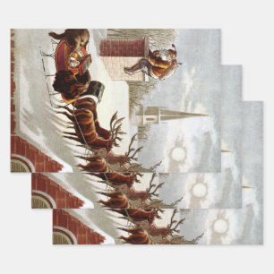 Vintage Christmas, Saint Nicholas on the Rooftop Wrapping Paper Sheets