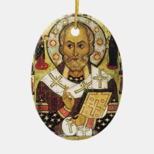 Vintage Christmas Saint Nicholas Santa Ceramic Ornament