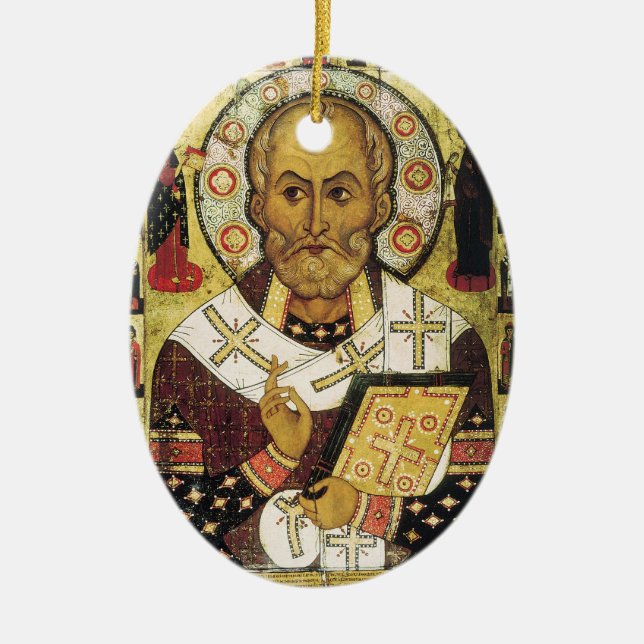 Vintage Christmas Saint Nicholas Santa Ceramic Ornament (Front)