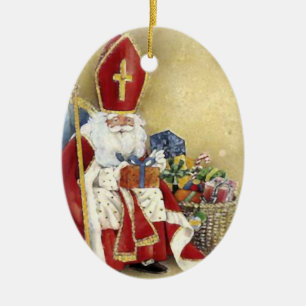 Vintage Christmas Saint Nicholas Santa Claus Ceramic Ornament