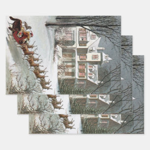 Vintage Christmas, Saint Nicholas with Reindeer Wrapping Paper Sheets