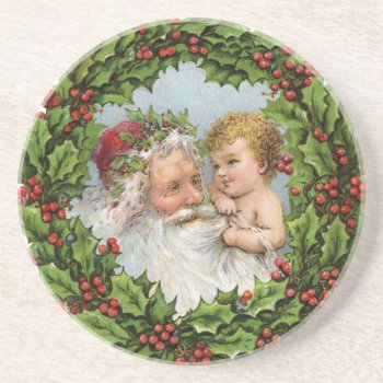 Vintage Christmas Sandstone Coaster by xmasstore at Zazzle