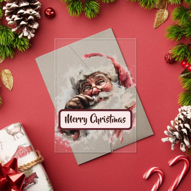 Vintage Christmas Santa Acrylic Card  Acrylic Invitations (Insitu (Holiday))