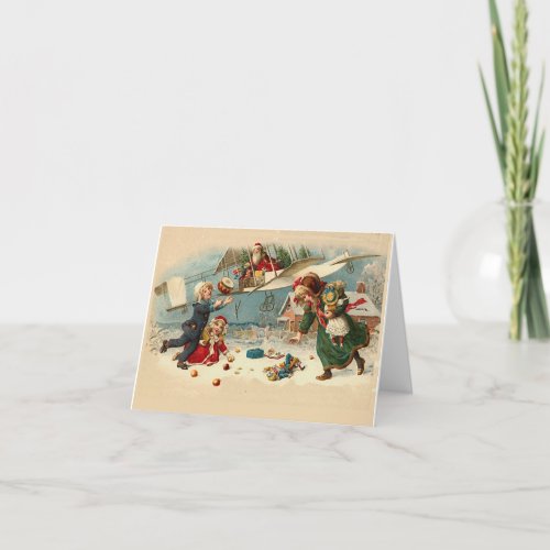 Vintage Christmas santa airplane toys Holiday Card