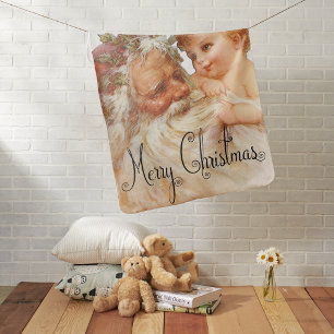 Vintage Christmas Santa And Baby Blanket