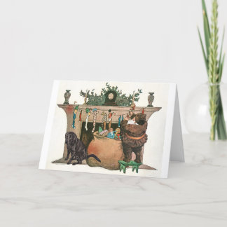 Vintage Christmas Santa and Black Lab dog Holiday Card