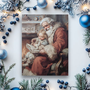 Vintage Christmas Santa and Child  Postcard