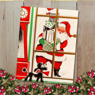 Vintage Christmas Santa And Dog Holiday Card