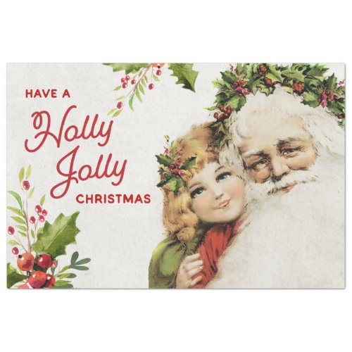 Vintage Christmas Santa and Girl Decoupage Tissue Paper
