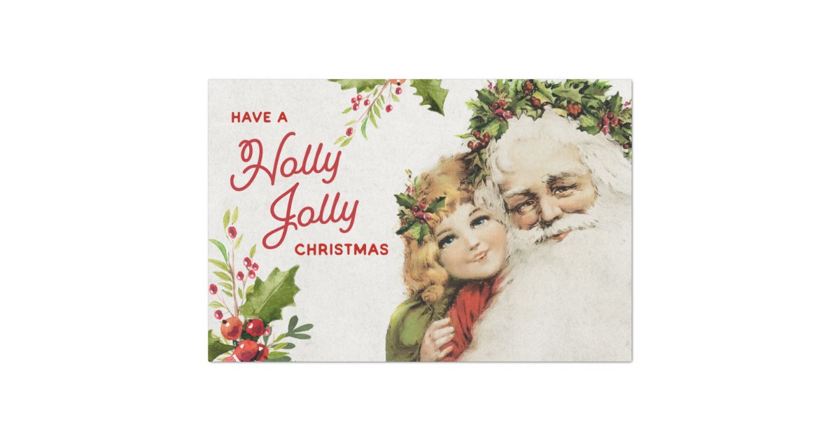 Vintage Christmas Santa and Girl Decoupage Tissue Paper Zazzle