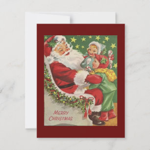Vintage Christmas Santa And Kids Holiday Card