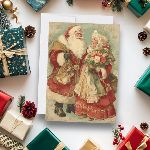 Vintage Christmas Santa and Mrs Claus Holiday Card