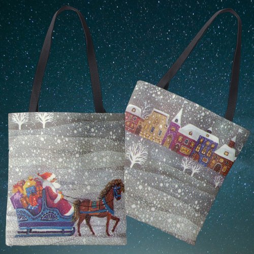 Vintage Christmas Santa and One Horse Open Sleigh Tote Bag