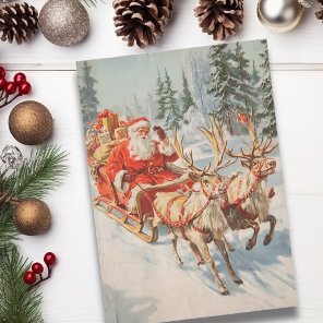 Vintage Christmas Santa and Reindeers  Tissue Paper