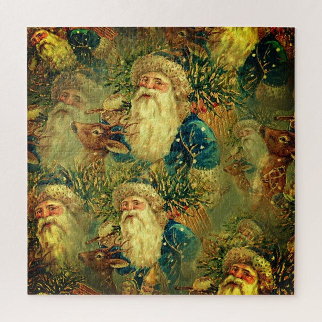 VINTAGE CHRISTMAS SANTA AND THE REINDEER JIGSAW PUZZLE (Vertical)