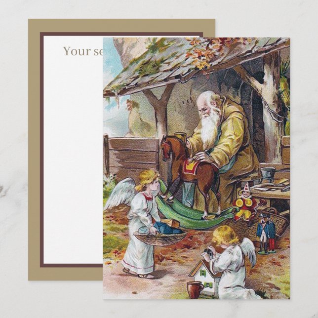 vintage Christmas Santa Angels add sentiment Note Card (Front/Back)