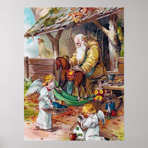 vintage Christmas Santa Angels Poster